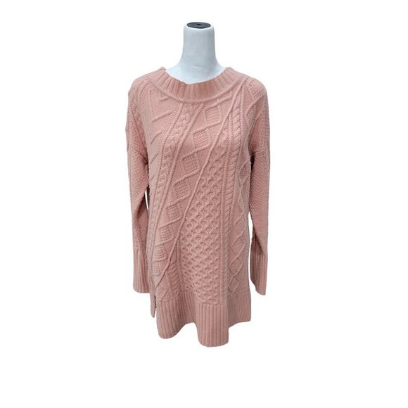 J. Crew Womens Wool Cable Knit Patchwork Tunic Sweater Size Small‎ Pink - Picture 2 of 13